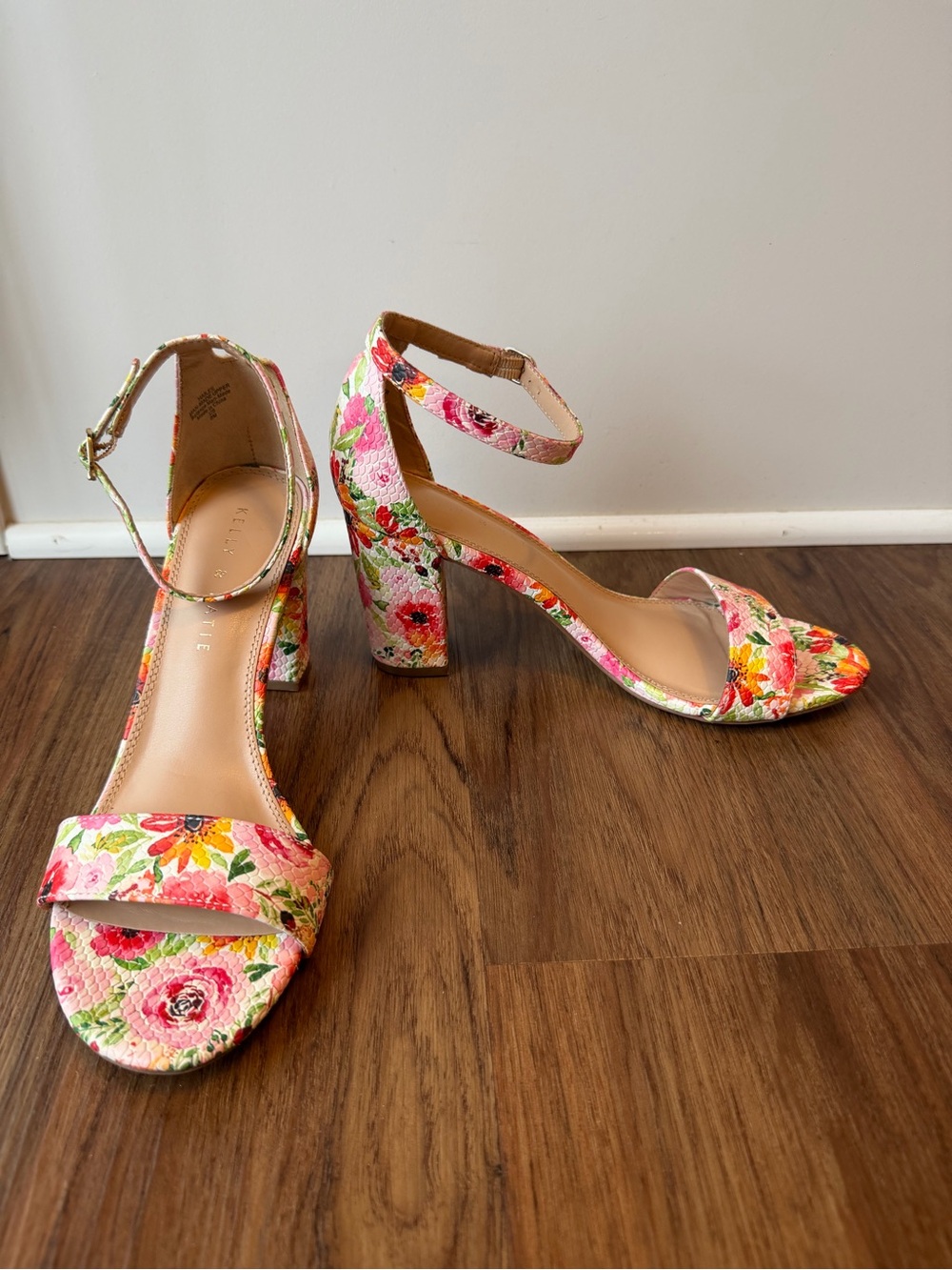 Kelly & Katie Floral Ankle-Strap Block Heels - Pink Multi